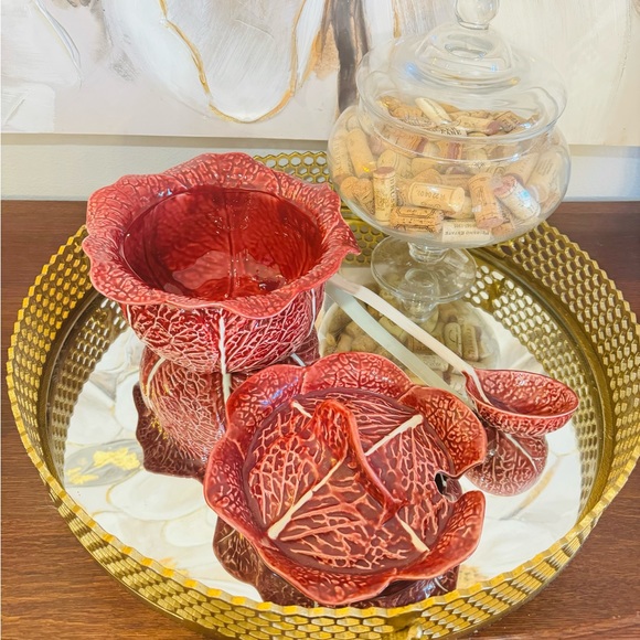 Rare VTG Secla Red Cabbage Art Portugal Pottery Leaf Tureen, Lid, Ladle Majolica - Picture 11 of 11